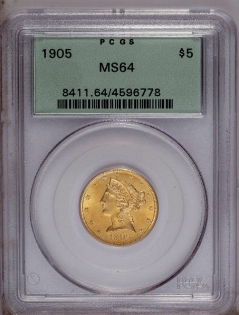 1905 $5 Liberty Half Eagle MS64